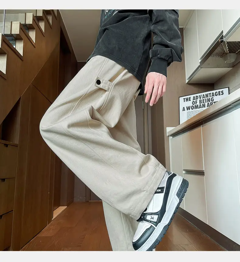 Hanlu Men's Pure Cotton Vintage Casual Pants Beige — feature 13