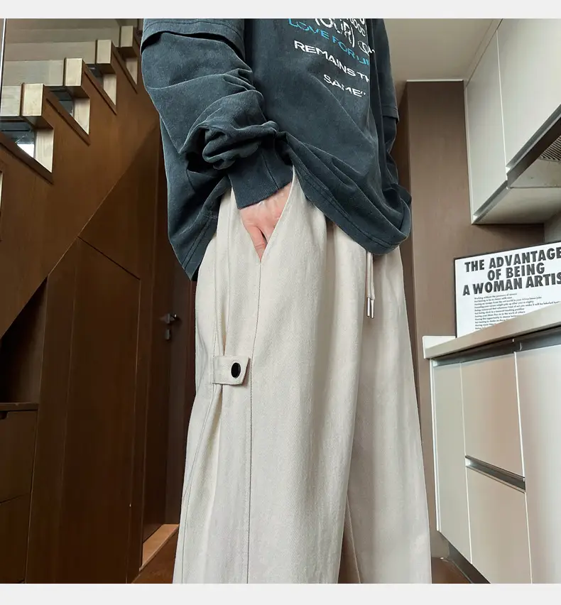 Hanlu Men's Pure Cotton Vintage Casual Pants Beige — feature 14