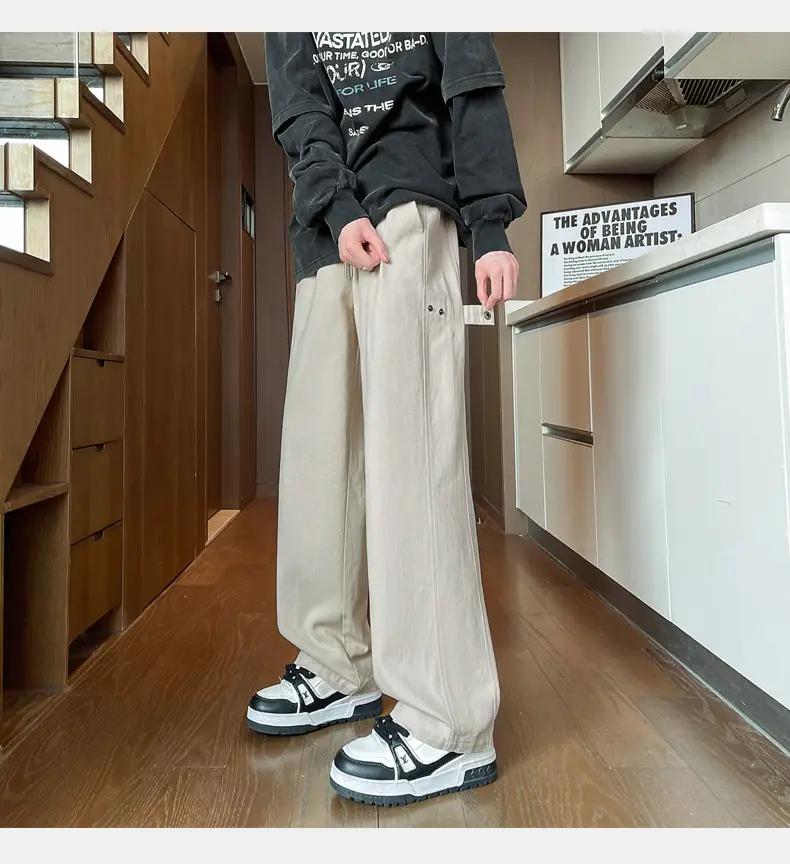 Hanlu Men's Pure Cotton Vintage Casual Pants Beige — feature 15