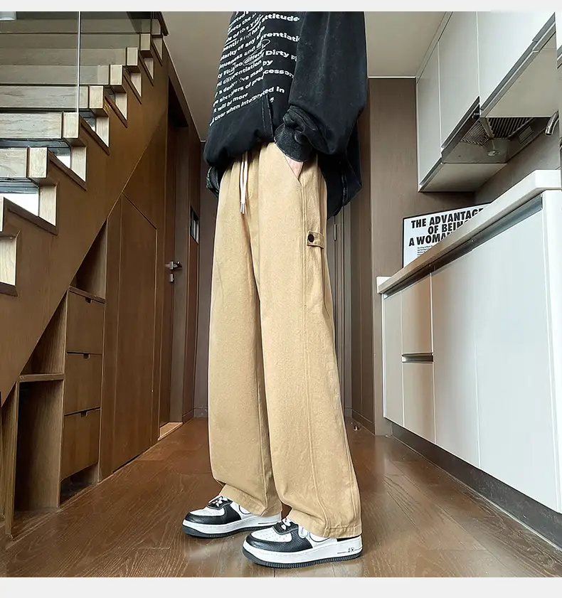 Hanlu Men's Pure Cotton Vintage Casual Pants Beige — feature 9
