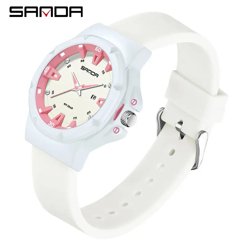 Sanda Green White Student Watch with Silicone Band - Image 9