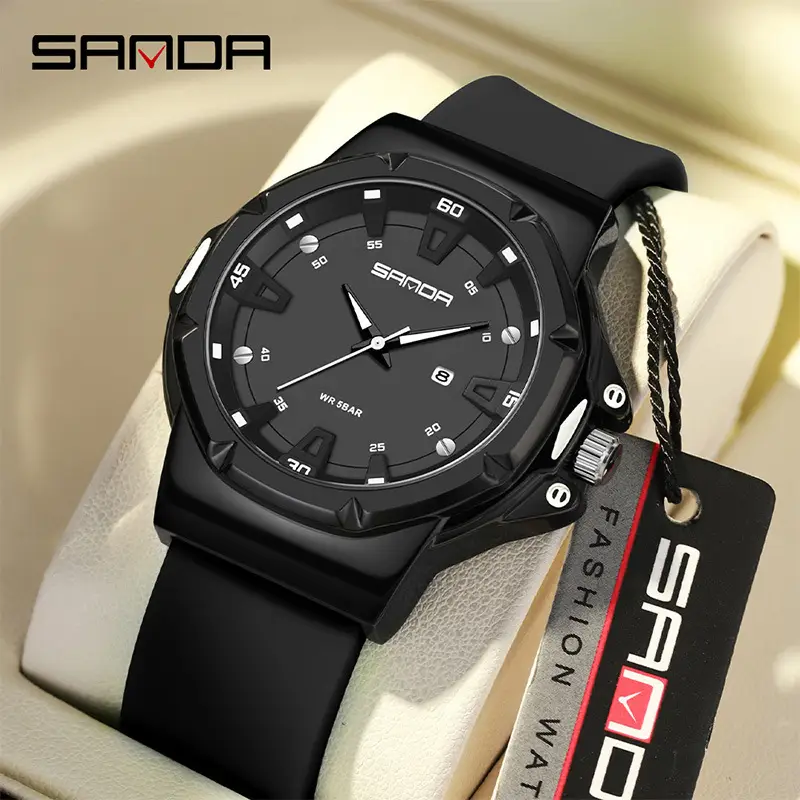 Sanda Green White Student Watch with Silicone Band - Image 11