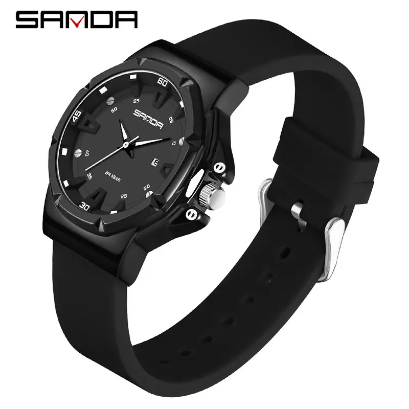 Sanda Green White Student Watch with Silicone Band - Image 4