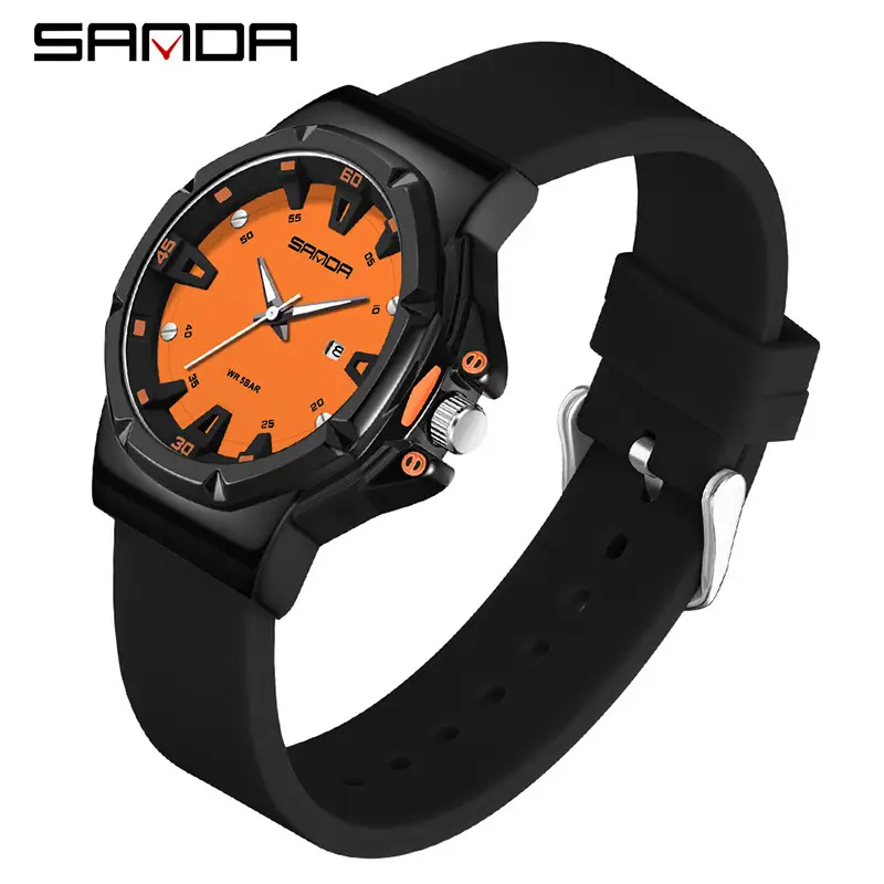 Sanda Green White Student Watch with Silicone Band - Image 6