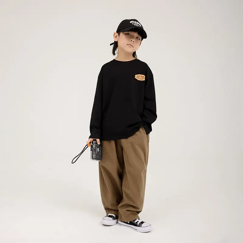 Boys Long Sleeve Letter Print Top White Cropped Pants