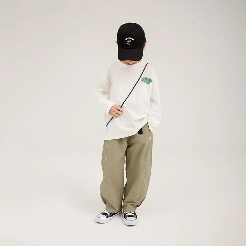 Boys Long Sleeve Letter Print Top White Cropped Pants