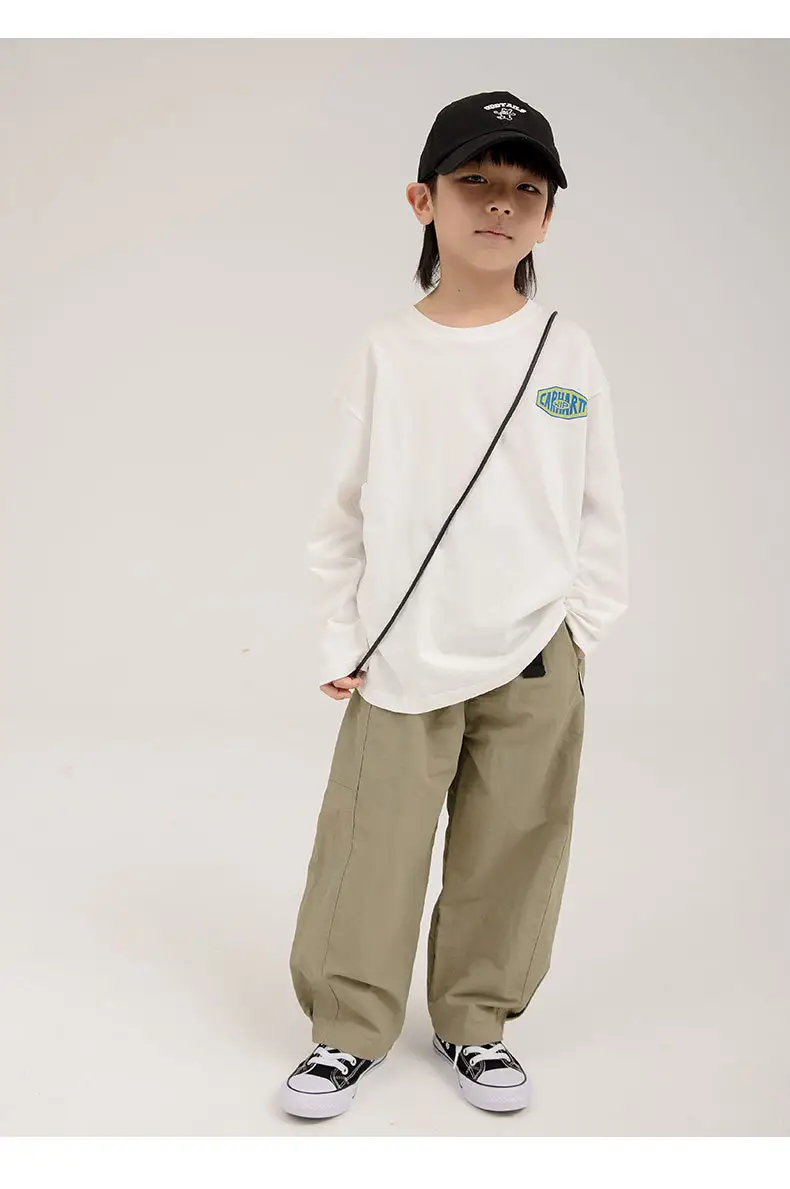 Boys Long Sleeve Letter Print Top White Cropped Pants — feature 10