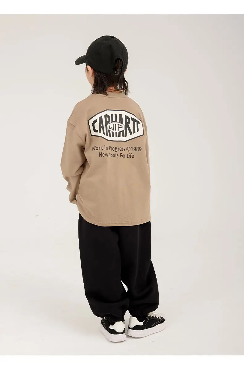 Boys Long Sleeve Letter Print Top White Cropped Pants — feature 13