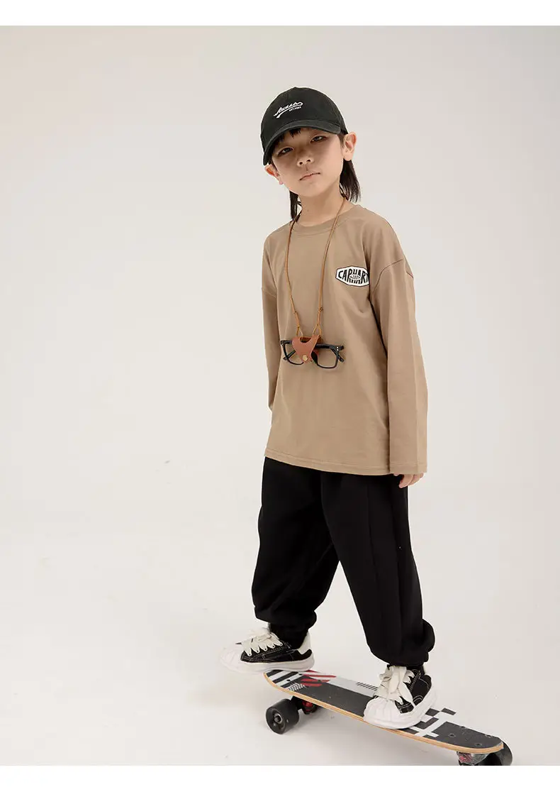 Boys Long Sleeve Letter Print Top White Cropped Pants — feature 16