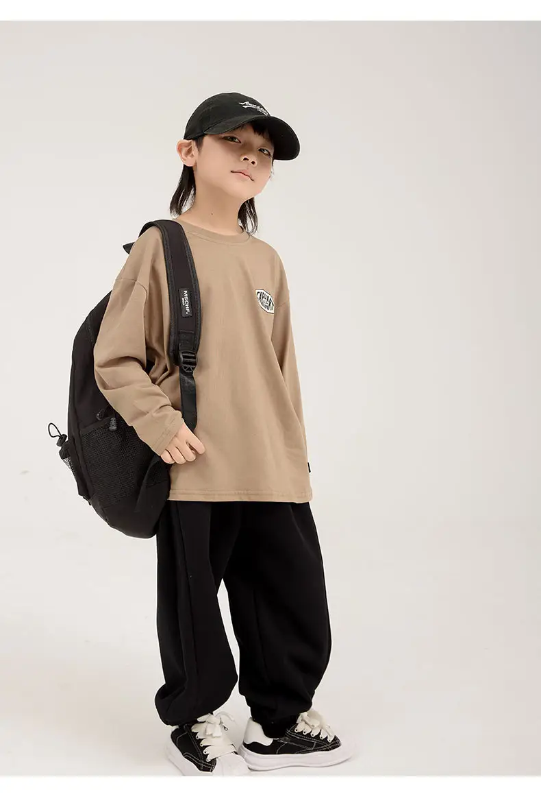 Boys Long Sleeve Letter Print Top White Cropped Pants — feature 19
