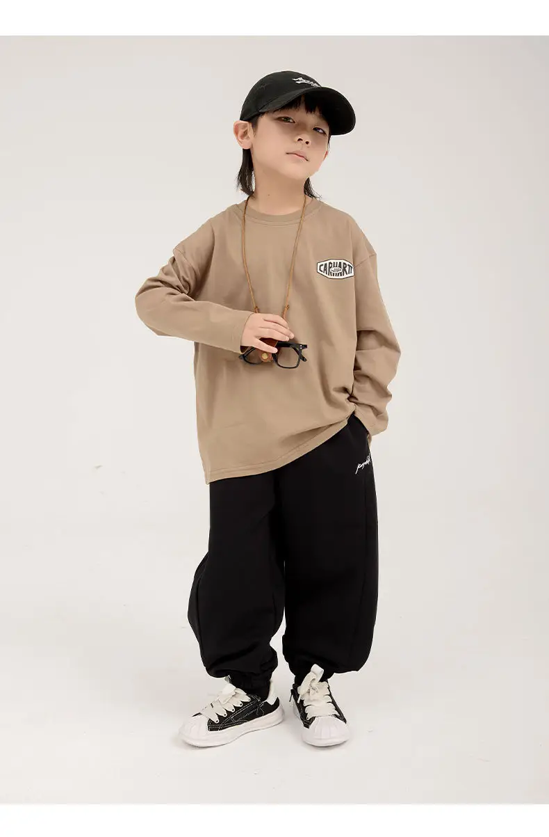 Boys Long Sleeve Letter Print Top White Cropped Pants — feature 20