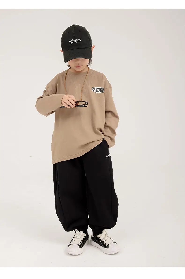 Boys Long Sleeve Letter Print Top White Cropped Pants — feature 21