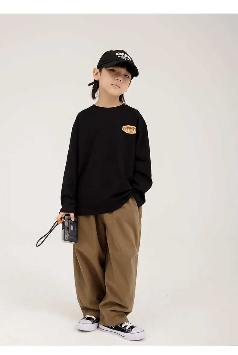 Boys Long Sleeve Letter Print Top White Cropped Pants — feature 24