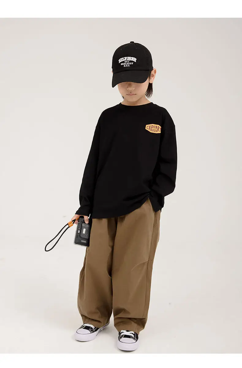 Boys Long Sleeve Letter Print Top White Cropped Pants — feature 25