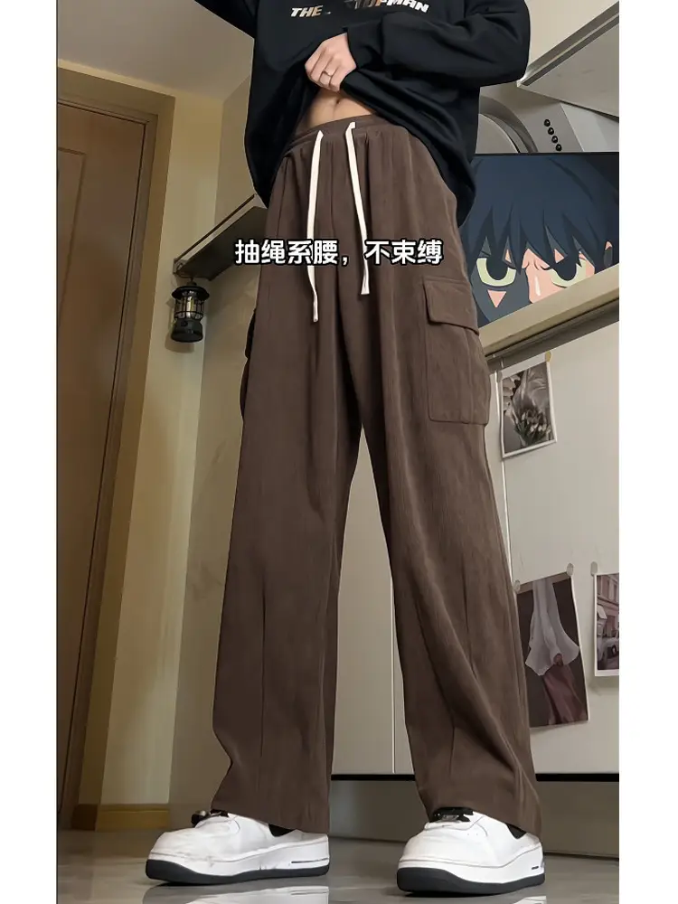 Hanlu Men's Brown Corduroy Cargo Pants Spring New - Image 3