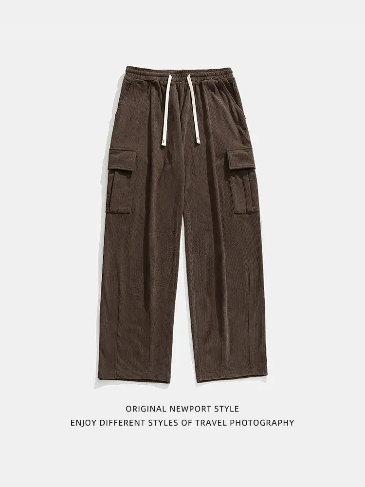 Hanlu Men's Brown Corduroy Cargo Pants Spring New - Image 7