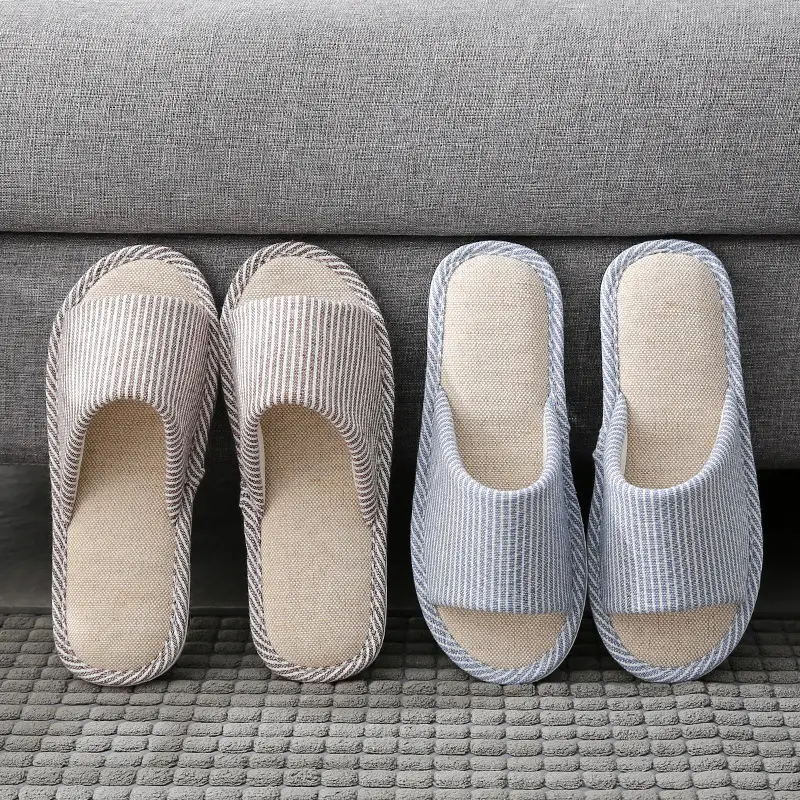 Linen Slippers Men's Summer Cotton and Linen Home Cloth Indoor Home Non-Slip Household Four Seasons Women's Cotton and Linen Linen Linen Slippers