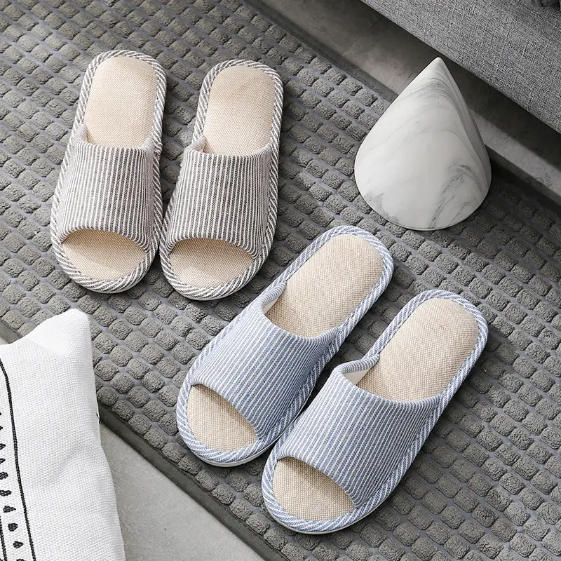 Linen Slippers Men's Summer Cotton and Linen Home Cloth Indoor Home Non-Slip Household Four Seasons Women's Cotton and Linen Linen Linen Slippers