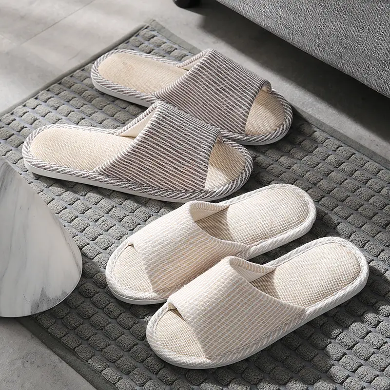 Linen Slippers Men's Summer Cotton and Linen Home Cloth Indoor Home Non-Slip Household Four Seasons Women's Cotton and Linen Linen Linen Slippers