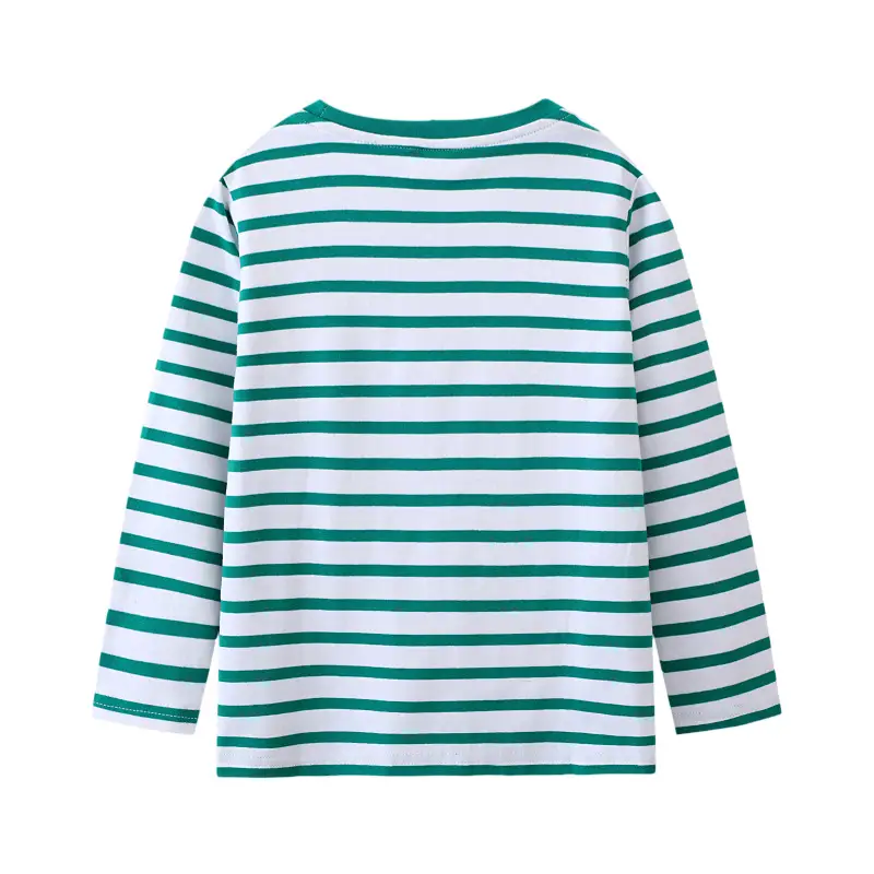Children's Striped Long Sleeve T-Shirt Green White - Image 2