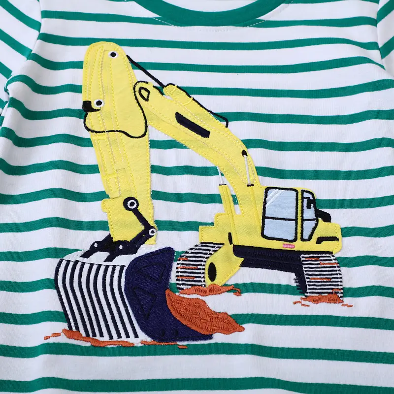 Children's Striped Long Sleeve T-Shirt Green White - Image 4