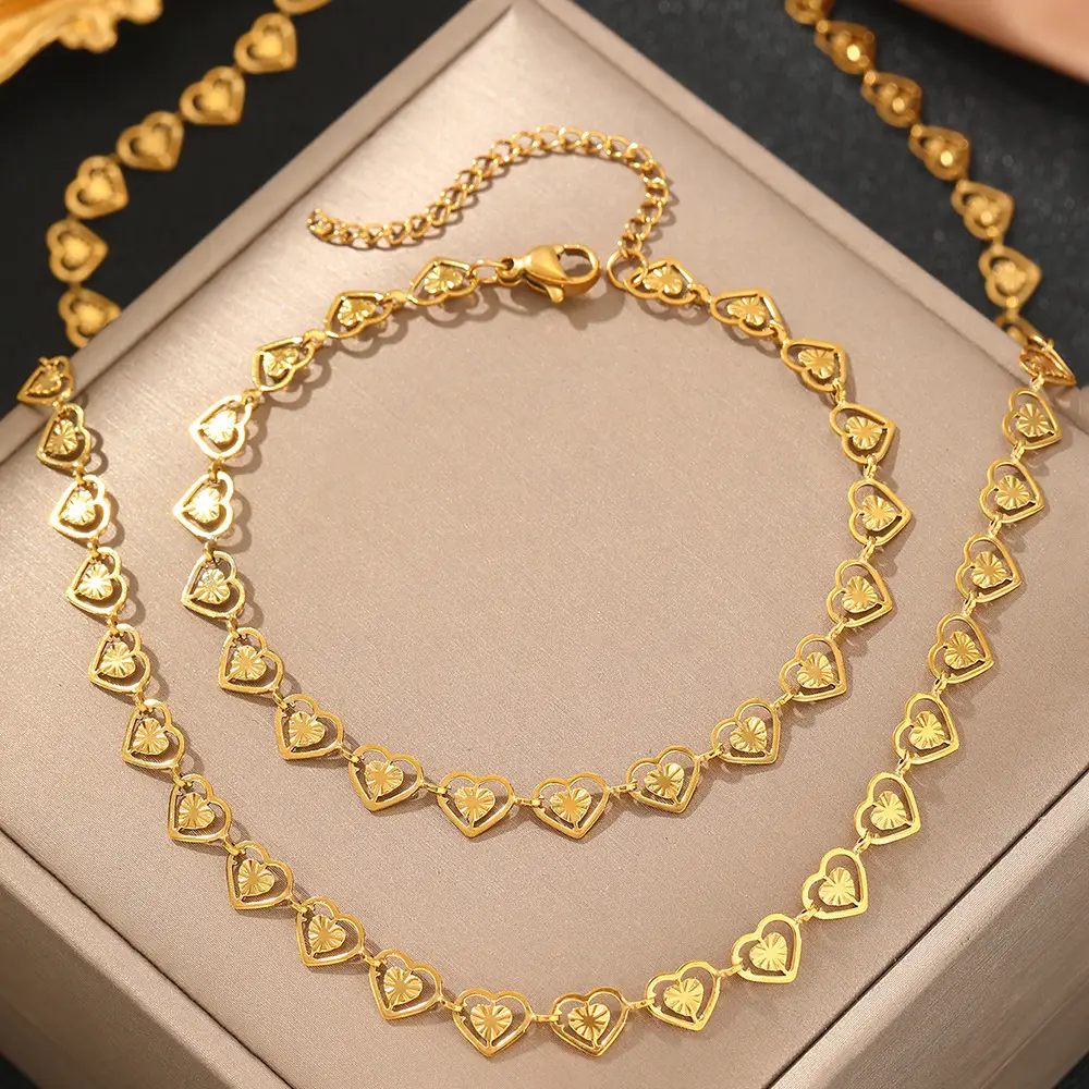 Gold Heart Chain Set for Couples Love Jewelry