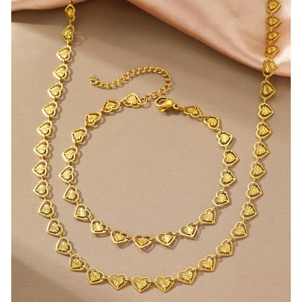 Gold Heart Chain Set for Couples Love Jewelry