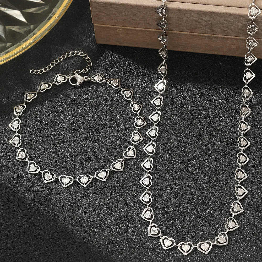 Gold Heart Chain Set for Couples Love Jewelry