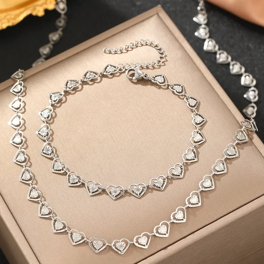 Gold Heart Chain Set for Couples Love Jewelry