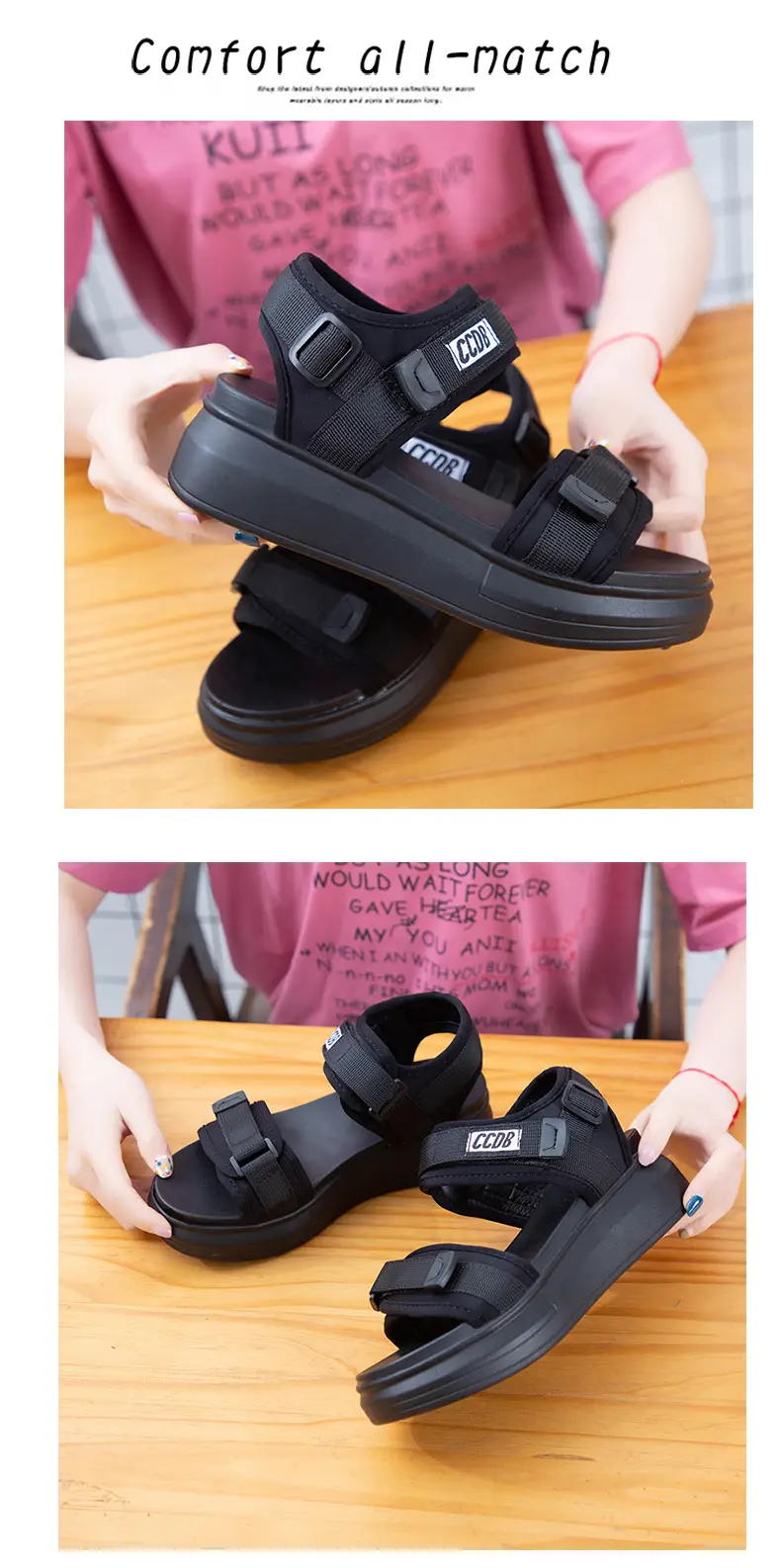 Sports Sandals Women's 2025 Summer New Fashion Torre Platform Shoes Thick Bottom Wedge Flat Outer Wear Beach Shoes — feature 11