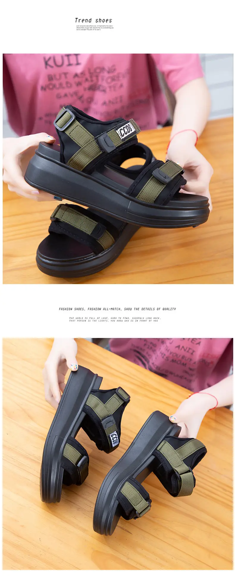 Sports Sandals Women's 2025 Summer New Fashion Torre Platform Shoes Thick Bottom Wedge Flat Outer Wear Beach Shoes — feature 12
