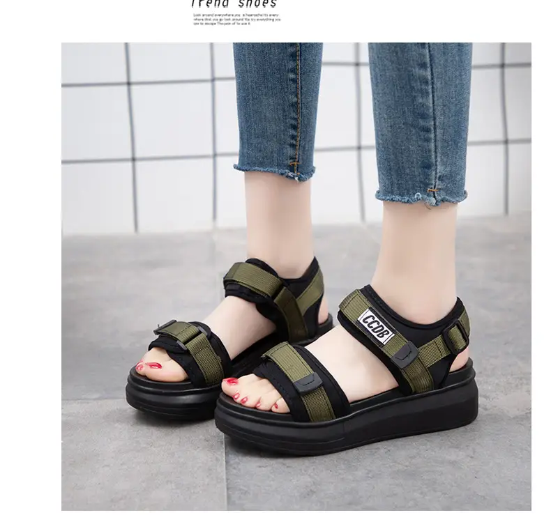 Sports Sandals Women's 2025 Summer New Fashion Torre Platform Shoes Thick Bottom Wedge Flat Outer Wear Beach Shoes — feature 7