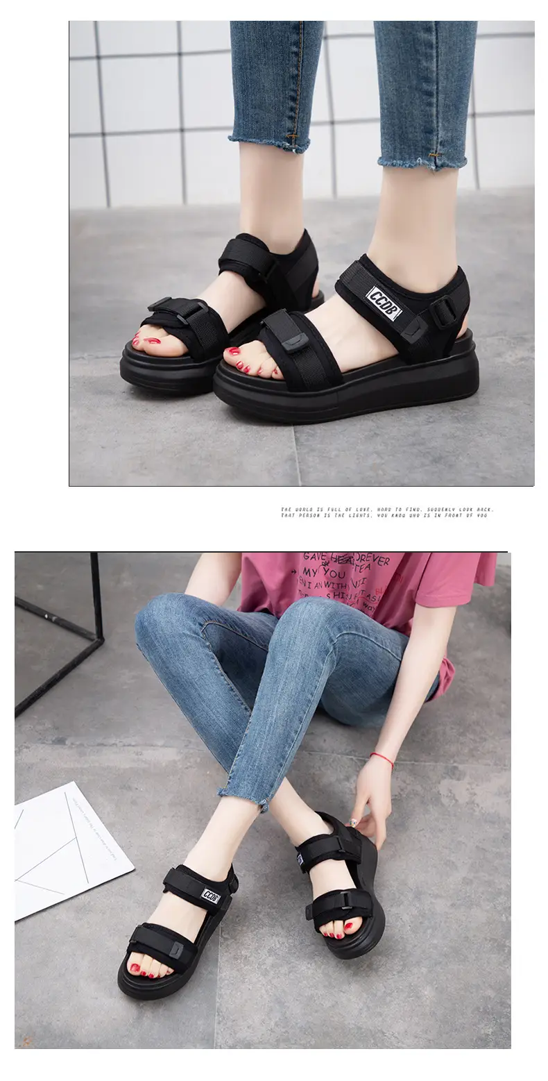 Sports Sandals Women's 2025 Summer New Fashion Torre Platform Shoes Thick Bottom Wedge Flat Outer Wear Beach Shoes — feature 8