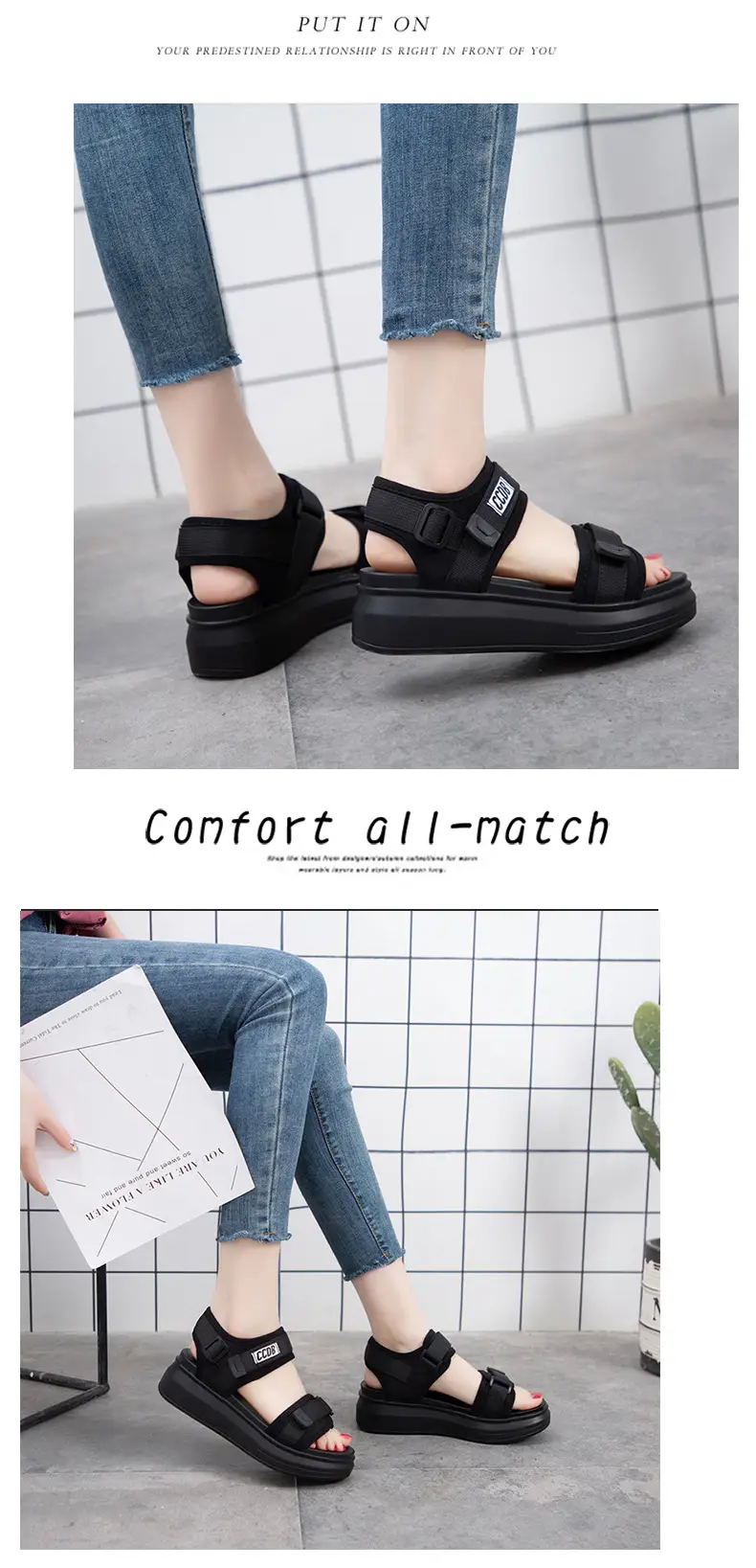 Sports Sandals Women's 2025 Summer New Fashion Torre Platform Shoes Thick Bottom Wedge Flat Outer Wear Beach Shoes — feature 9