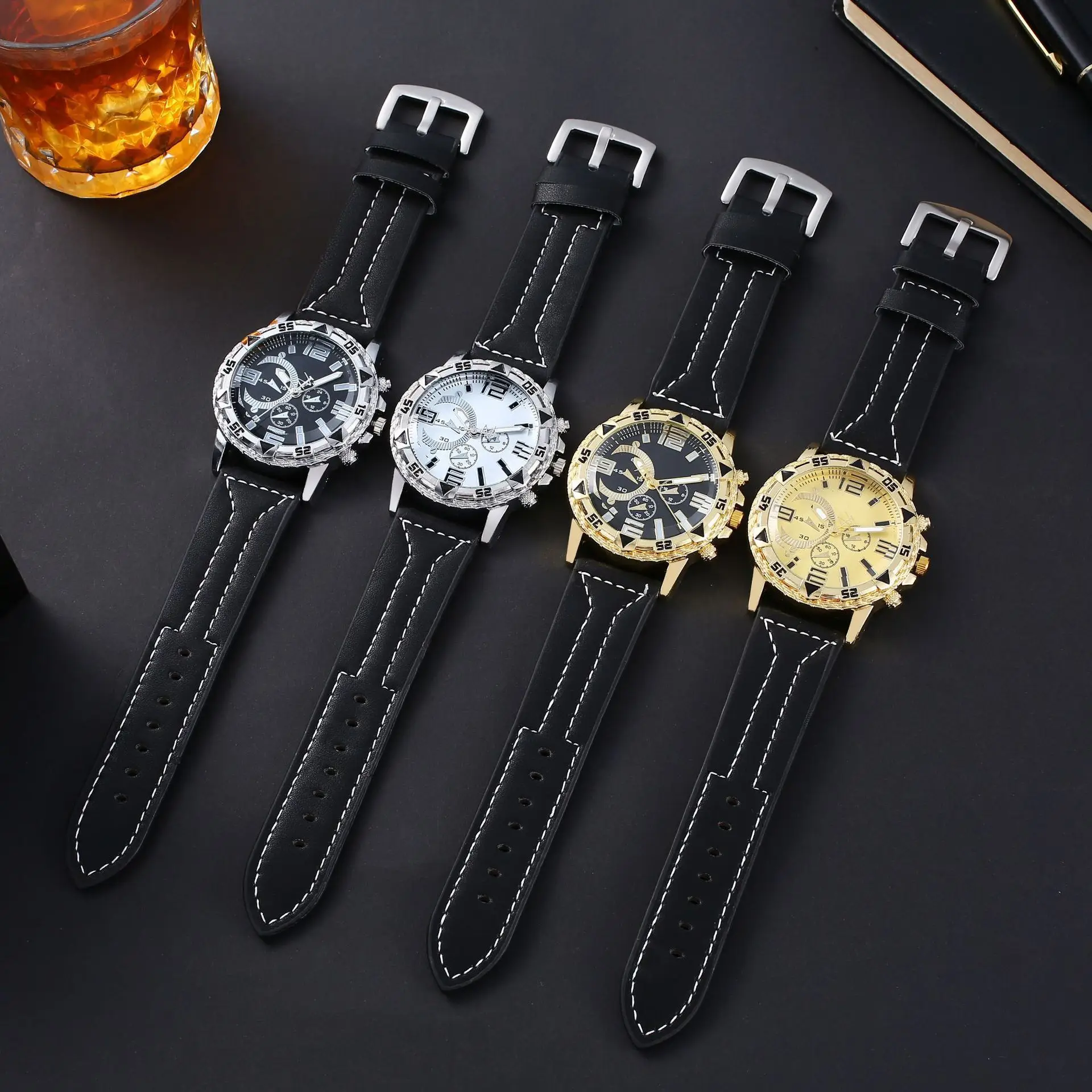 Men's Gold Dial Cross-Body Watch with Large Dial & Quartz Movement - Image 8