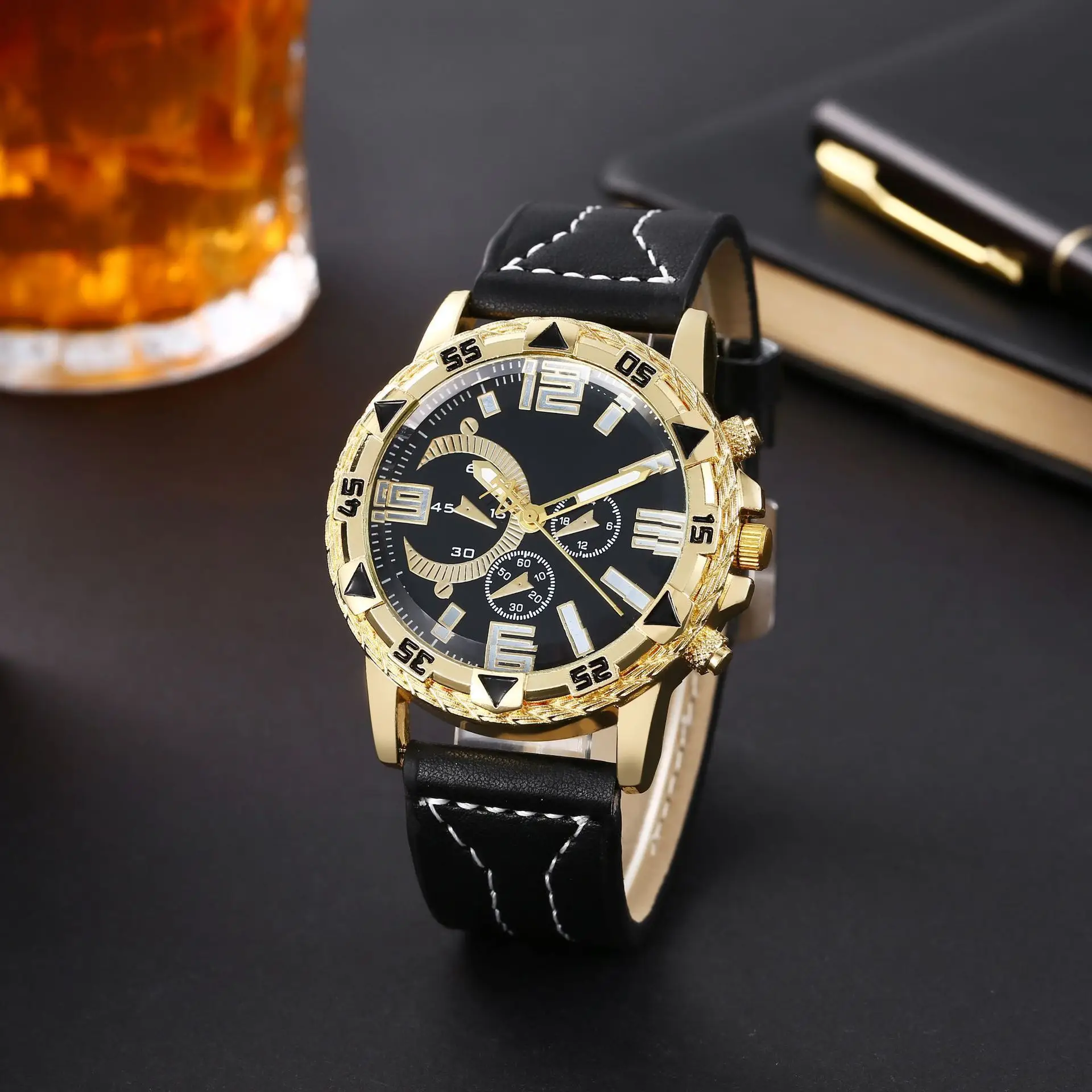 Men's Gold Dial Cross-Body Watch with Large Dial & Quartz Movement — feature 4