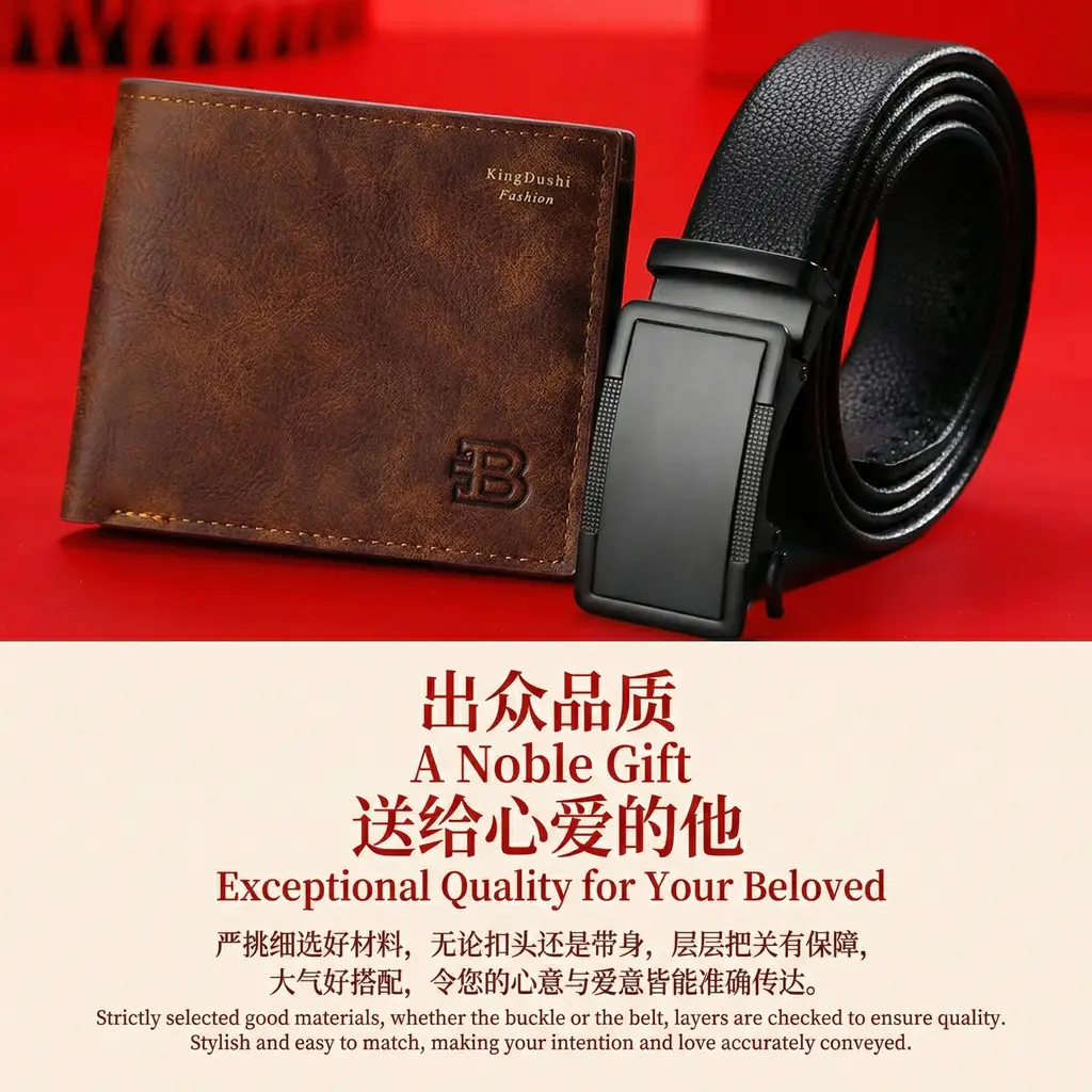 Men's Brown Leather Belt Wallet with Automatic Buckle — feature 5
