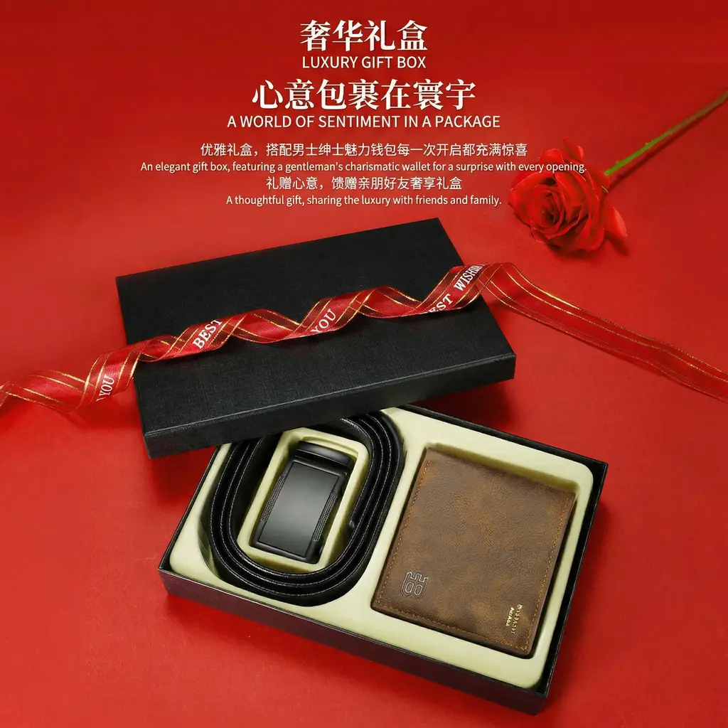 Men's Brown Leather Belt Wallet with Automatic Buckle — feature 6