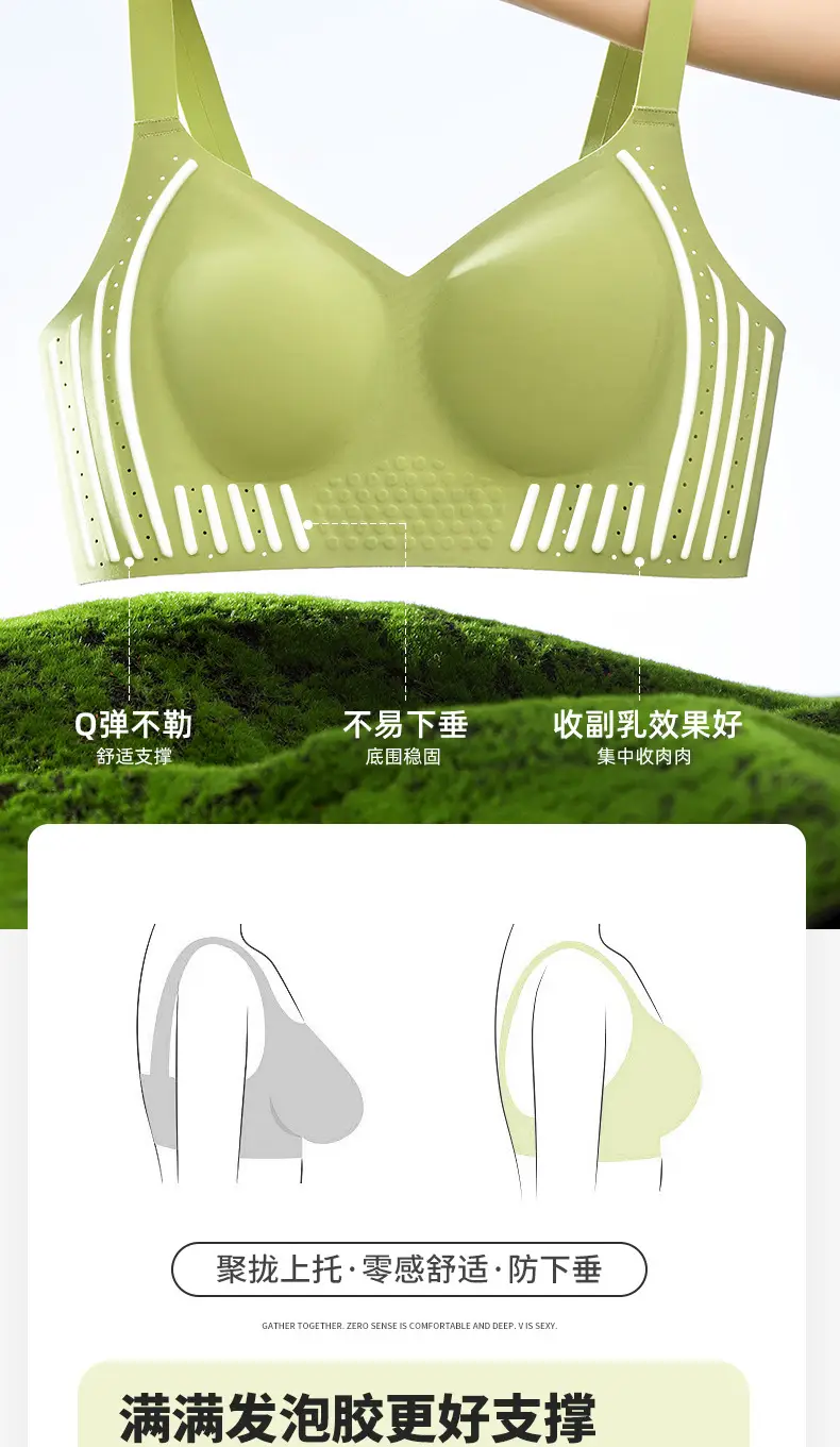 Traceless Underwear Large Chest Small Ventilation Hole Gathering Air Litching Closer Parammary Breasts Non-Rimless Bra — feature 3