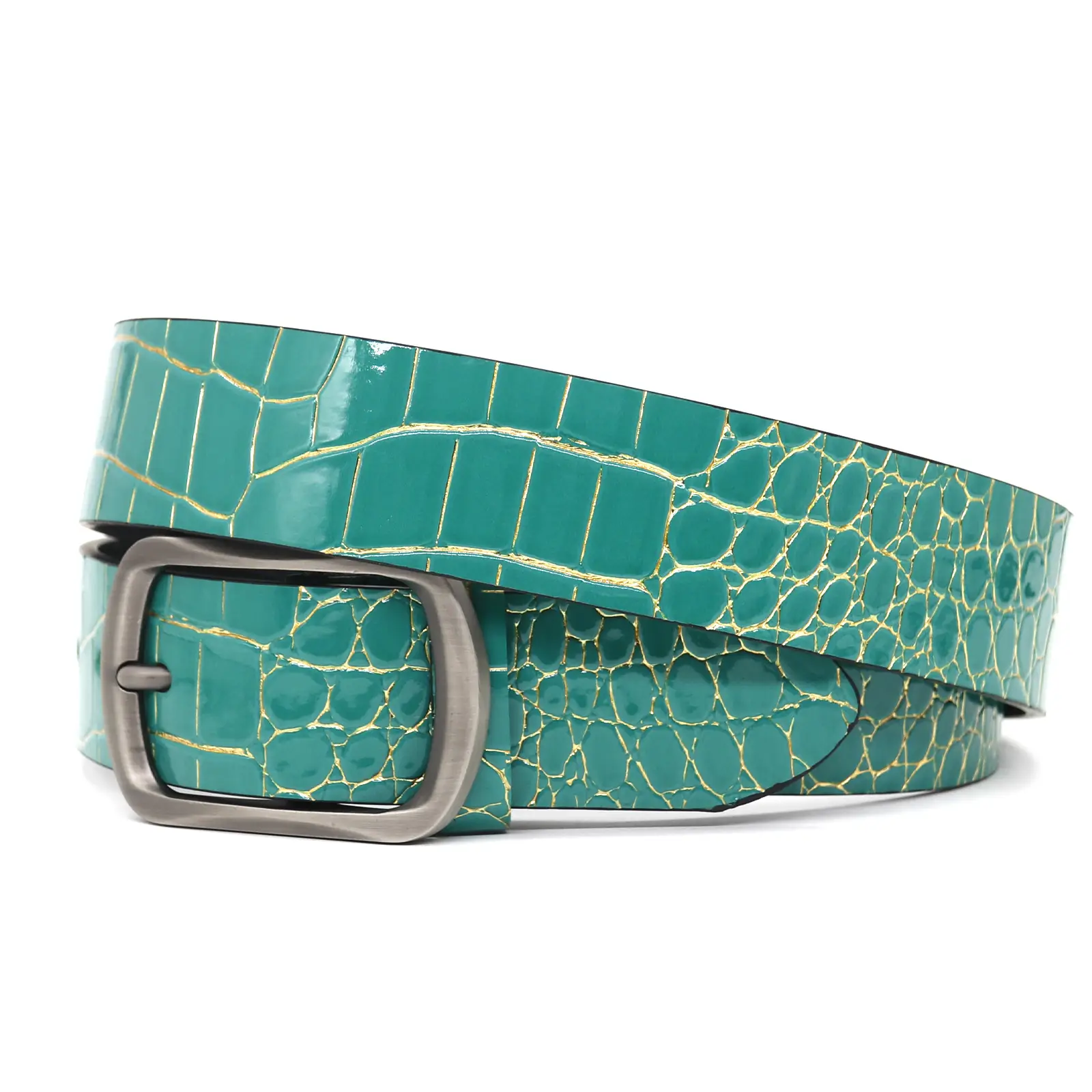 Green Croc Patchwork Belt for Men Women - Image 6