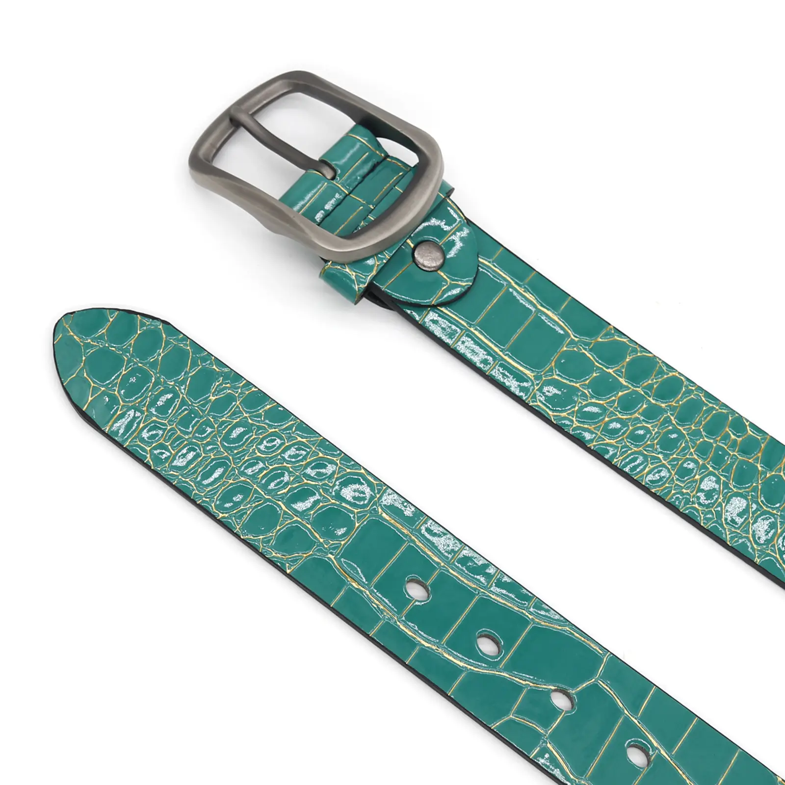 Green Croc Patchwork Belt for Men Women - Image 7