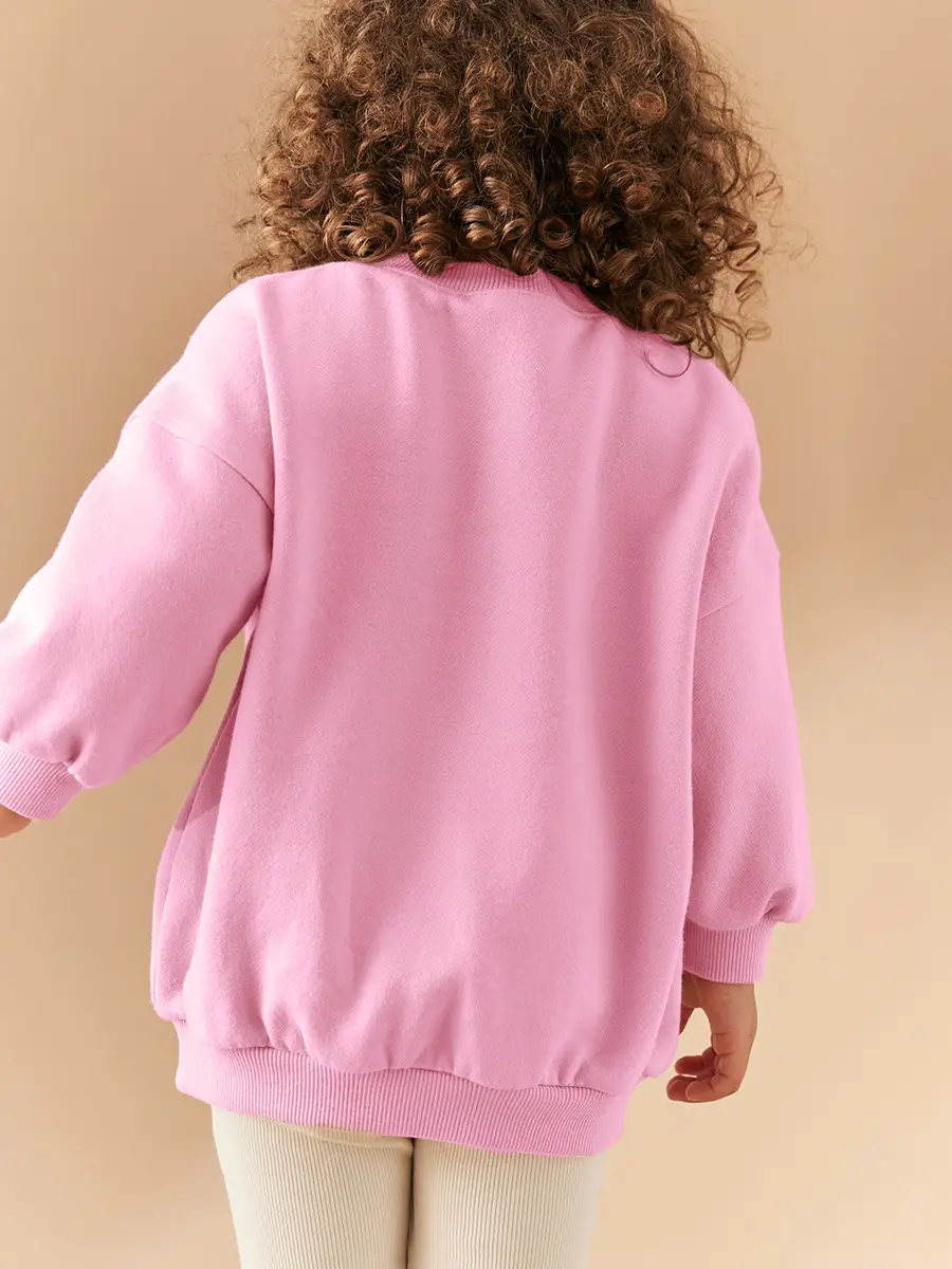 Little Girl Pink Heart Long Sleeve Suit White Pants - Image 4