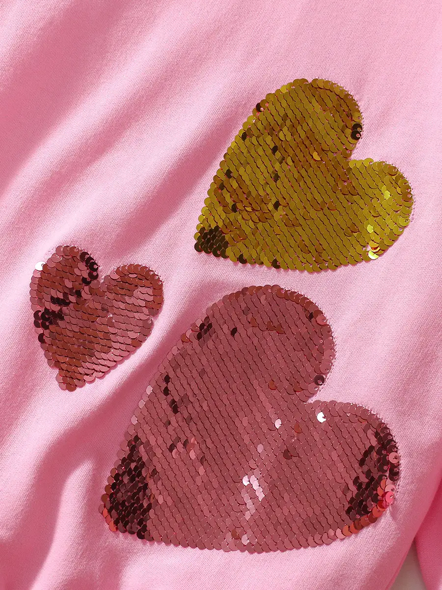 Little Girl Pink Heart Long Sleeve Suit White Pants - Image 5