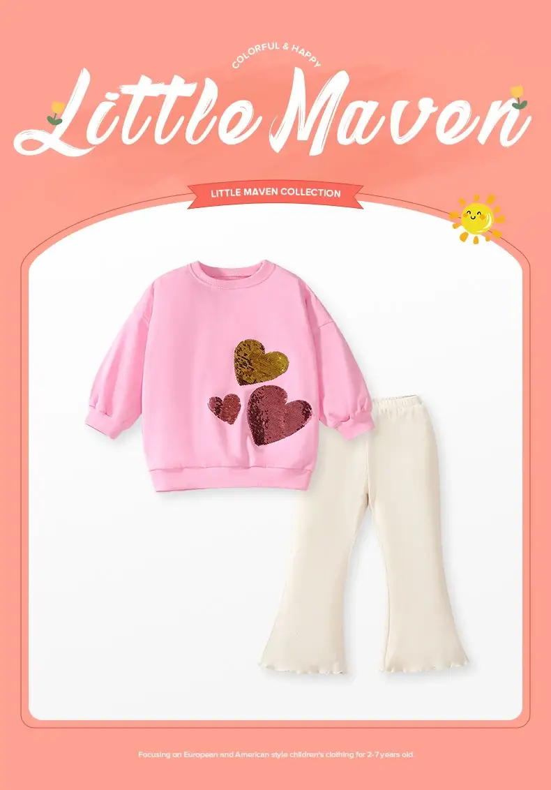 Little Girl Pink Heart Long Sleeve Suit White Pants — feature 4