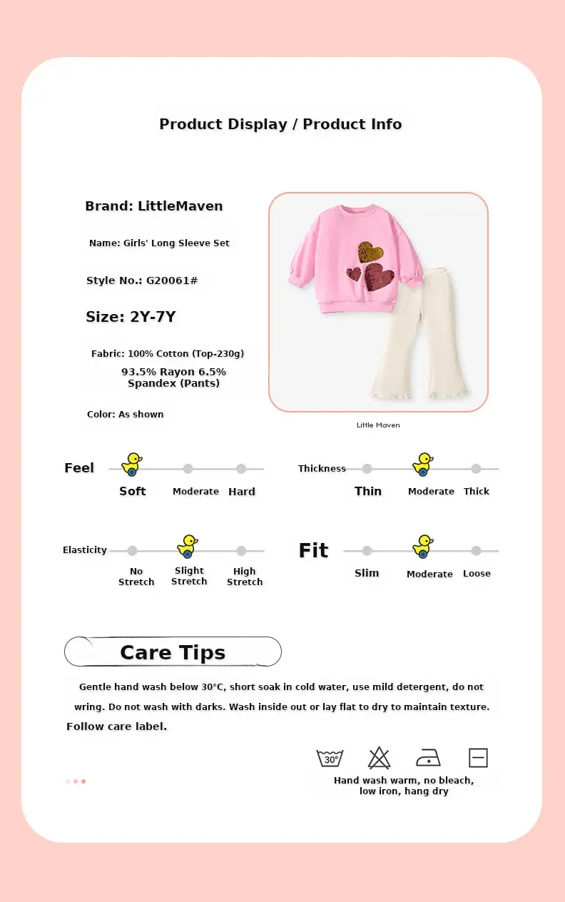 Little Girl Pink Heart Long Sleeve Suit White Pants — feature 5