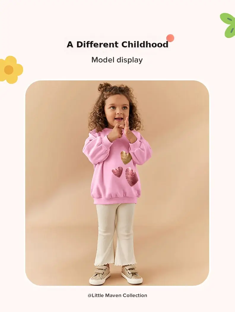 Little Girl Pink Heart Long Sleeve Suit White Pants — feature 7