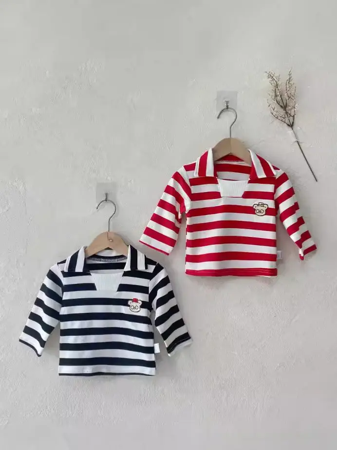 Boys Striped Cotton T-Shirt with Embroidered Bear - Image 3