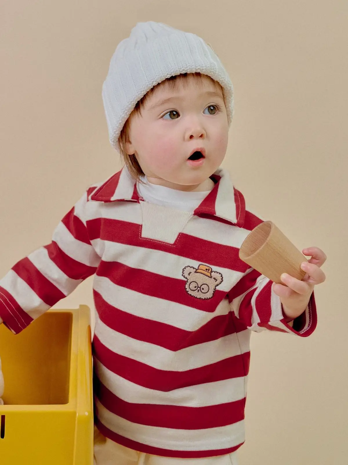 Boys Striped Cotton T-Shirt with Embroidered Bear - Image 5