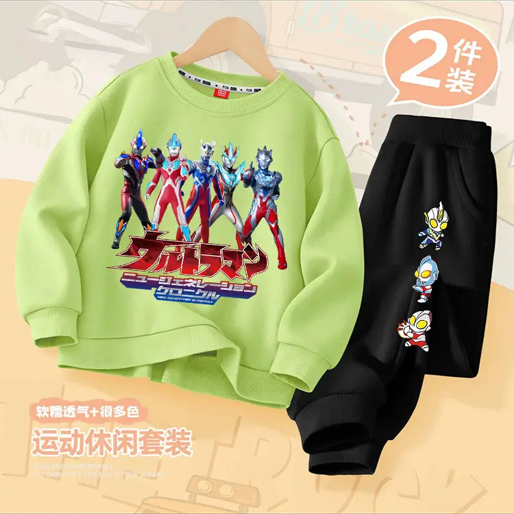 Kids Superhero Sweatpants Set Green Black 2 Pcs - Image 12