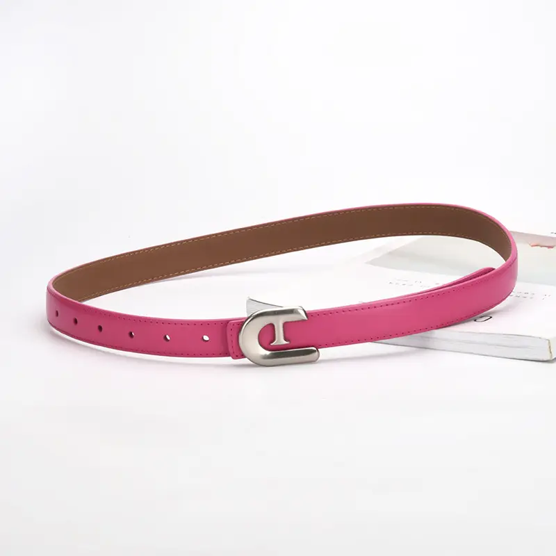 Women's Genuine Leather Belt Dark Brown with C Buckle - Image 28